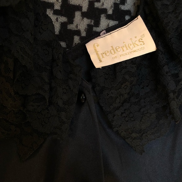 Vintage 80s / 90s Semi-sheer back deep-v lace button down blouse w/ ruffles - Picture 3 of 8